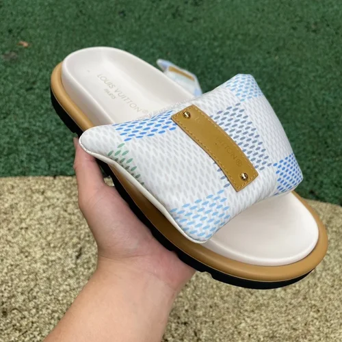 Louis Vuitton Comfort White Blue Slides