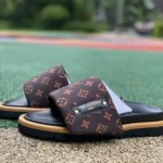 Louis Vuitton Comfort Black Brown Gum Slides