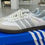 Adidas Samba Vegan White Grey Blue Retro Sneakers ID2055