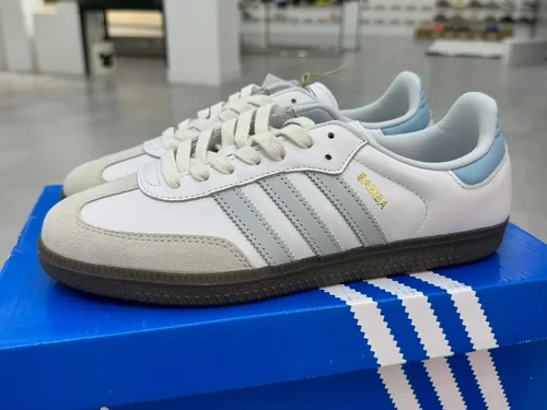 Adidas Samba Vegan White Grey Blue Retro Sneakers ID2055