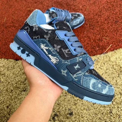 Louis Vuitton Trainer Black Denim Blue G Version