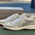 PRADA Grey Patent Leather Low Top Casual Sneakers