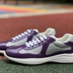 PRADA Grey Purple Patent Leather Low Top Casual Sneakers