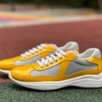 PRADA Grey Yellow Patent Leather Low Top Casual Sneakers