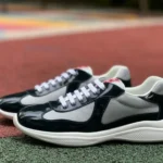 PRADA Grey Black Patent Leather Low Top Casual Sneakers