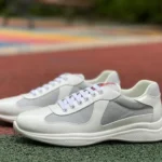 PRADA Grey White Patent Leather Low Top Casual Sneakers