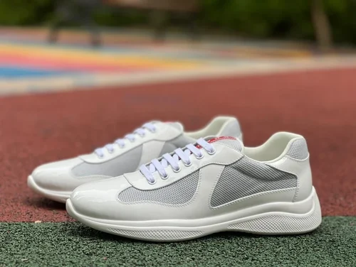 PRADA Grey White Patent Leather Low Top Casual Sneakers