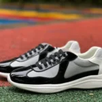 PRADA Grey Black Patent Leather Low Top Casual Sneakers