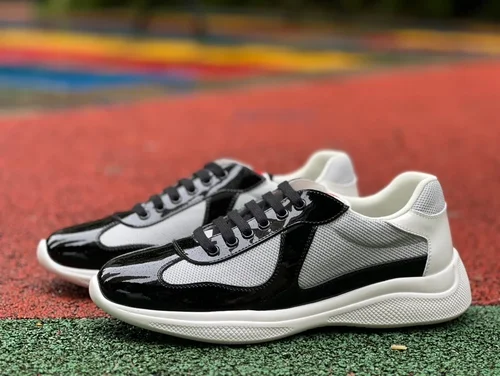 PRADA Grey Black Patent Leather Low Top Casual Sneakers