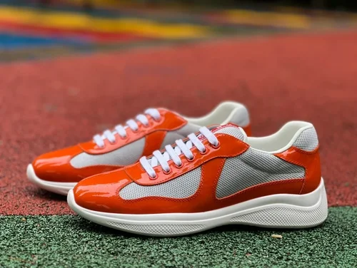 PRADA Grey Orange Patent Leather Low Top Casual Sneakers