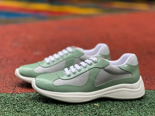 PRADA Grey Green Patent Leather Low Top Casual Sneakers