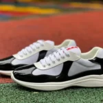 PRADA Black White Patent Leather Low Top Casual Sneakers