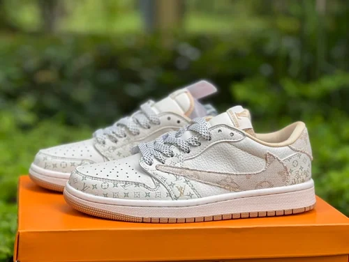 Travis Scott x Louis Vuitton x Air Jordan 1 Low White Brown Print Retro