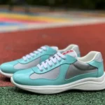 PRADA Grey Blue Patent Leather Low Top Casual Sneakers