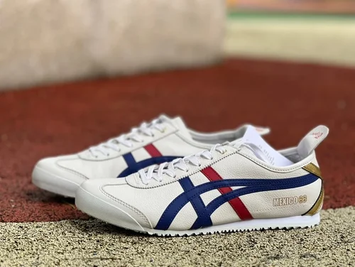 Onitsuka Tiger Mexico 66 Low-Top Sneakers in White Blue & Red