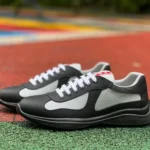 PRADA Black White Patent Leather Low Top Casual Sneakers