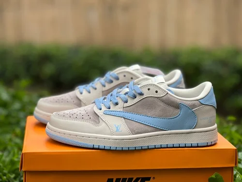 Travis Scott x Air Jordan 1 Low LX1988-101 Grey Blue LV Collaboration