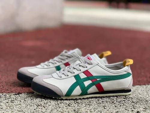 Onitsuka Tiger Mexico 66 Low-Top Sneakers in White Grey Green & Red