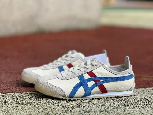 Onitsuka Tiger Mexico 66 Low-Top Sneakers in White Grey Blue & Red