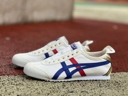 Onitsuka Tiger Mexico 66 Low-Top Sneakers in White Blue Red & Gold