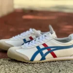 Onitsuka Tiger Mexico 66 Low-Top Sneakers in White Grey Blue & Red