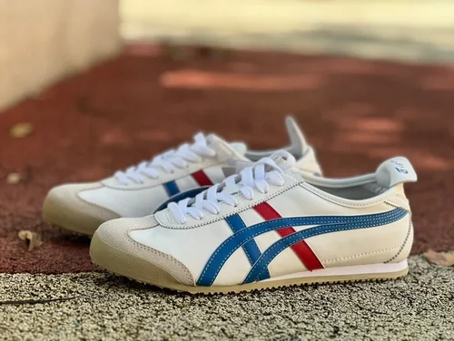 Onitsuka Tiger Mexico 66 Low-Top Sneakers in White Grey Blue & Red