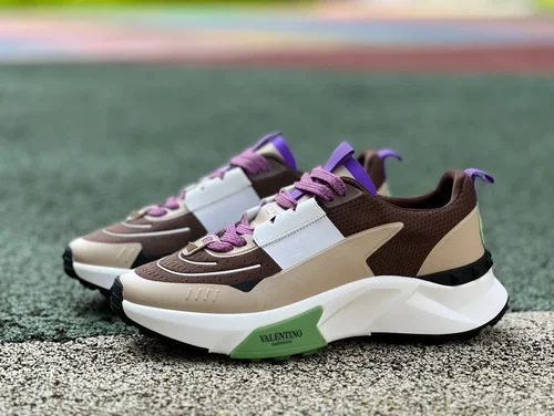 Valentino GARAVANI Leather Sneakers in White Brown & Purple