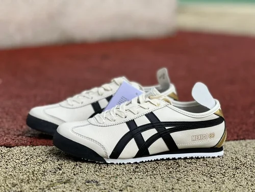 Onitsuka Tiger Mexico 66 Low-Top Sneakers in White Black & Gold