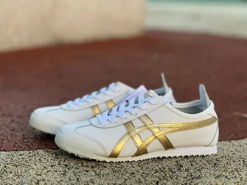 Onitsuka Tiger Mexico 66 Low-Top Sneakers in White & Gold