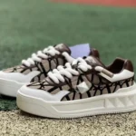 Valentino Round-Toe Lace-Up Sneakers in White & Brown