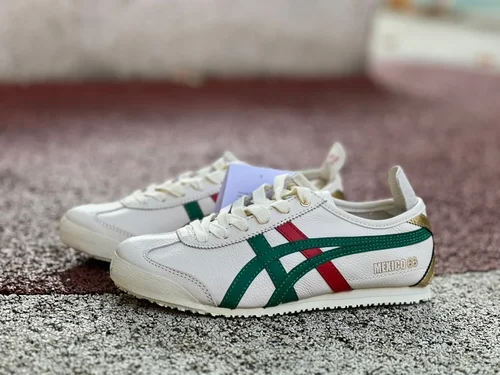 Onitsuka Tiger Mexico 66 Low-Top Sneakers in Beige Green & Red