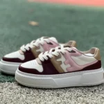 Fendi Match White Brown Pink Calfskin Round Toe Low Top Sneakers