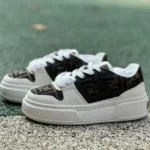 Fendi Match Black White Brown Calfskin Round Toe Low Top Sneakers