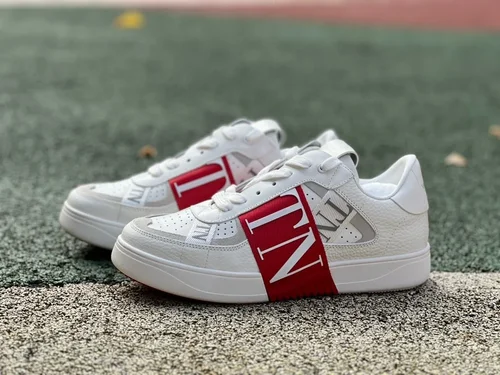 Valentino VL7N Leather Sneakers in White & Red