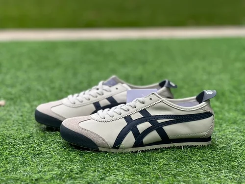 Onitsuka Tiger Mexico 66 Leather Sneakers in White Grey & Blue