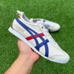 Onitsuka Tiger Mexico 66 Leather Sneakers in White Blue Red & Gold