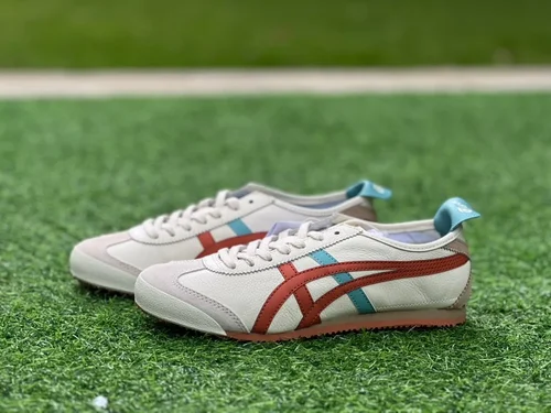 Onitsuka Tiger Mexico 66 Leather Sneakers in Beige & Red