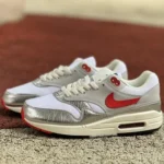 Nike Air Max 1 Premium White Silver Red Running Shoes HF7746-100