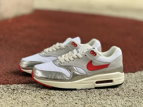 Nike Air Max 1 Premium White Silver Red Running Shoes HF7746-100