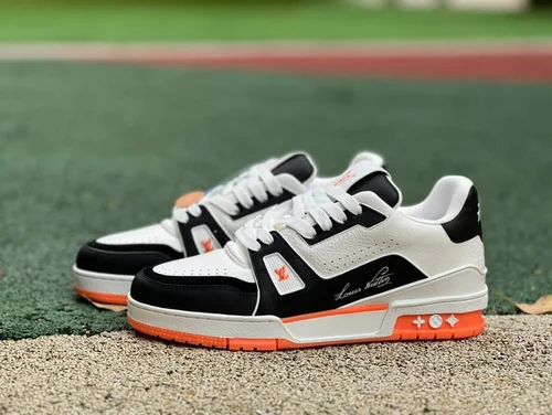 Louis Vuitton Trainer White Black Orange