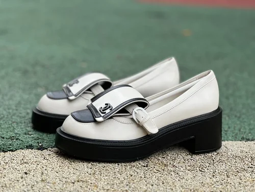 CHANEL Round Toe Slip-On White Black