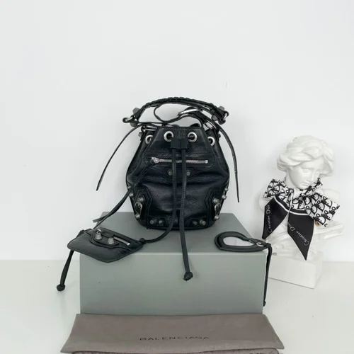Balenciaga Original Bucket Bag Authentic Leather Drawstring Luxury