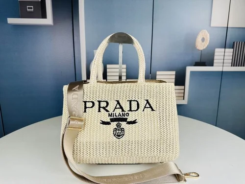 11 Prada Basket Bag Medium Women Luxury Raffia Designer