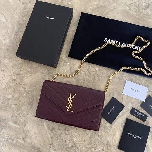 YSL Original Envelope Chain Wallet Authentic Leather