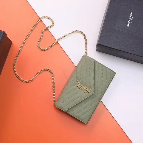 YSL Original Envelope Chain Wallet Authentic Leather