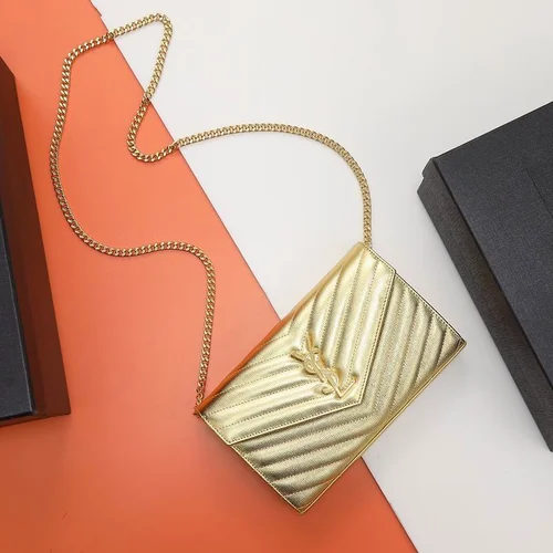 YSL Original Envelope Chain Wallet Authentic Leather