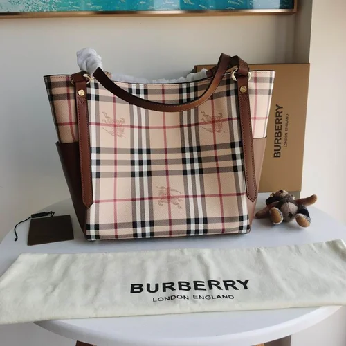 Burberry Original Large Tote Bag Authentic Check Canvas Luxury
