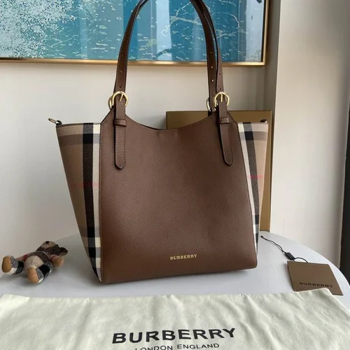 Burberry Original Large Tote Bag Authentic Check Canvas Luxury