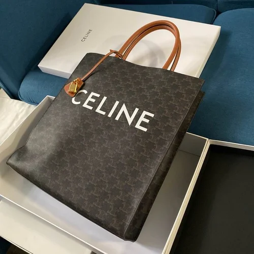 Celine Cabas Large Vertical Tote Bag Women Luxury Canvas Leather