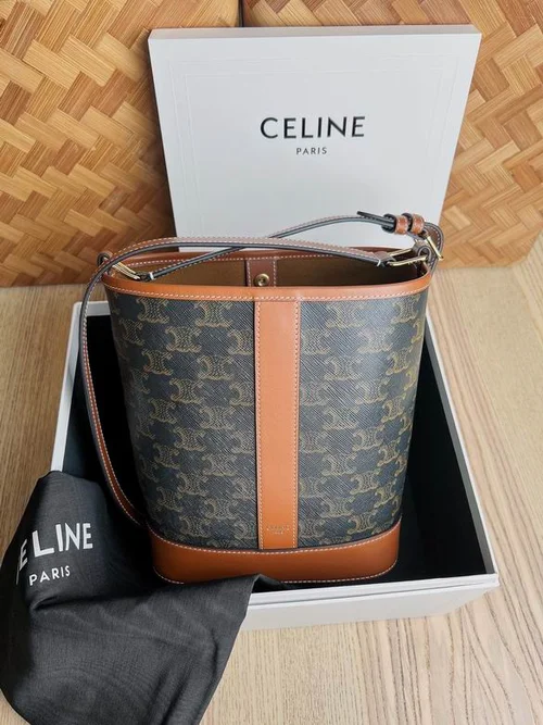 11 Celine Cuir Triomphe Bucket Bag Medium Women Luxury Canvas